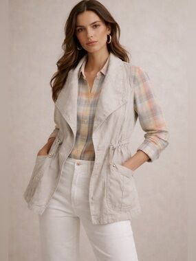 For Cynthia Sleeveless 100% linen Draped Vest in grey